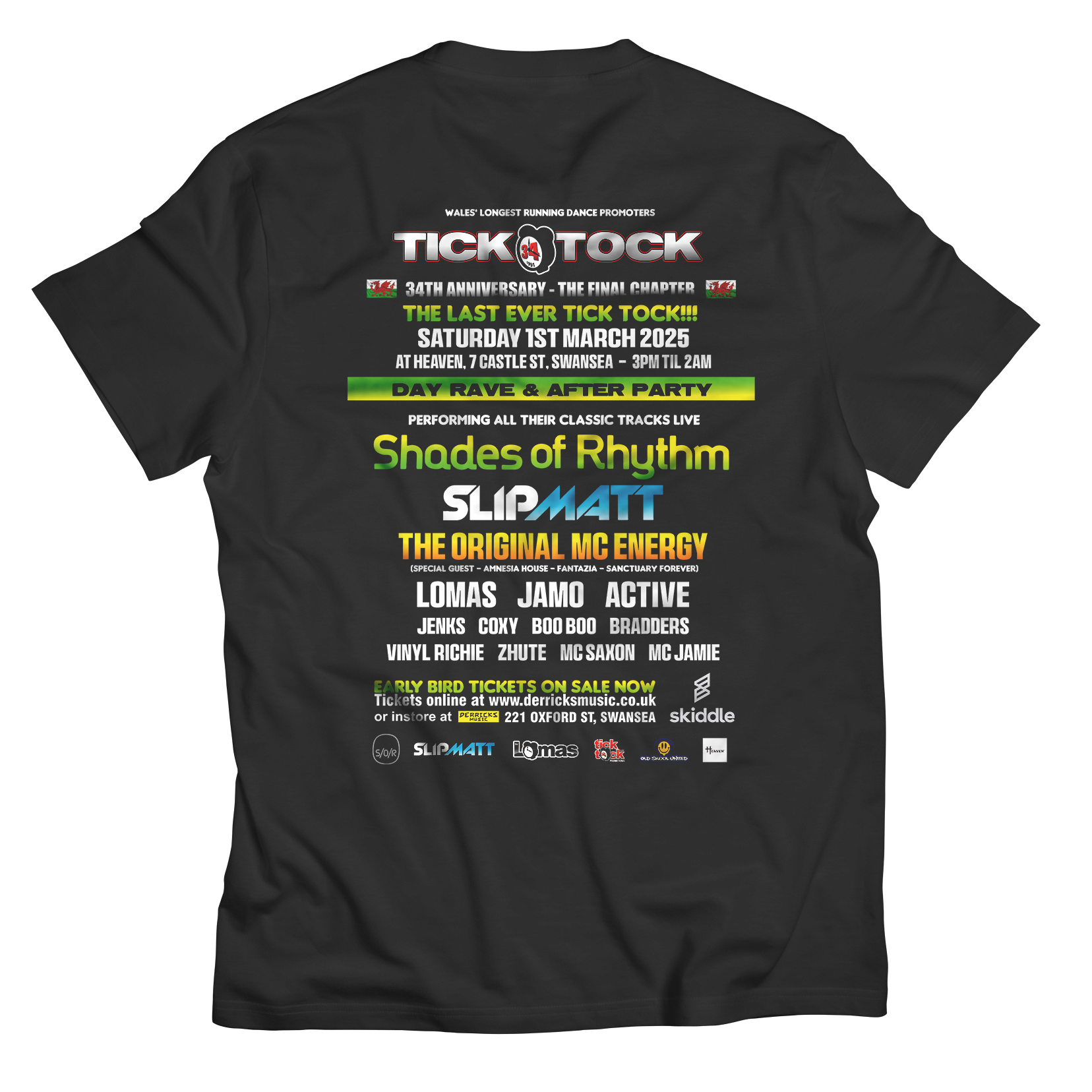 Tick Tock 34th Anniversary Unisex T Shirt Front & Back