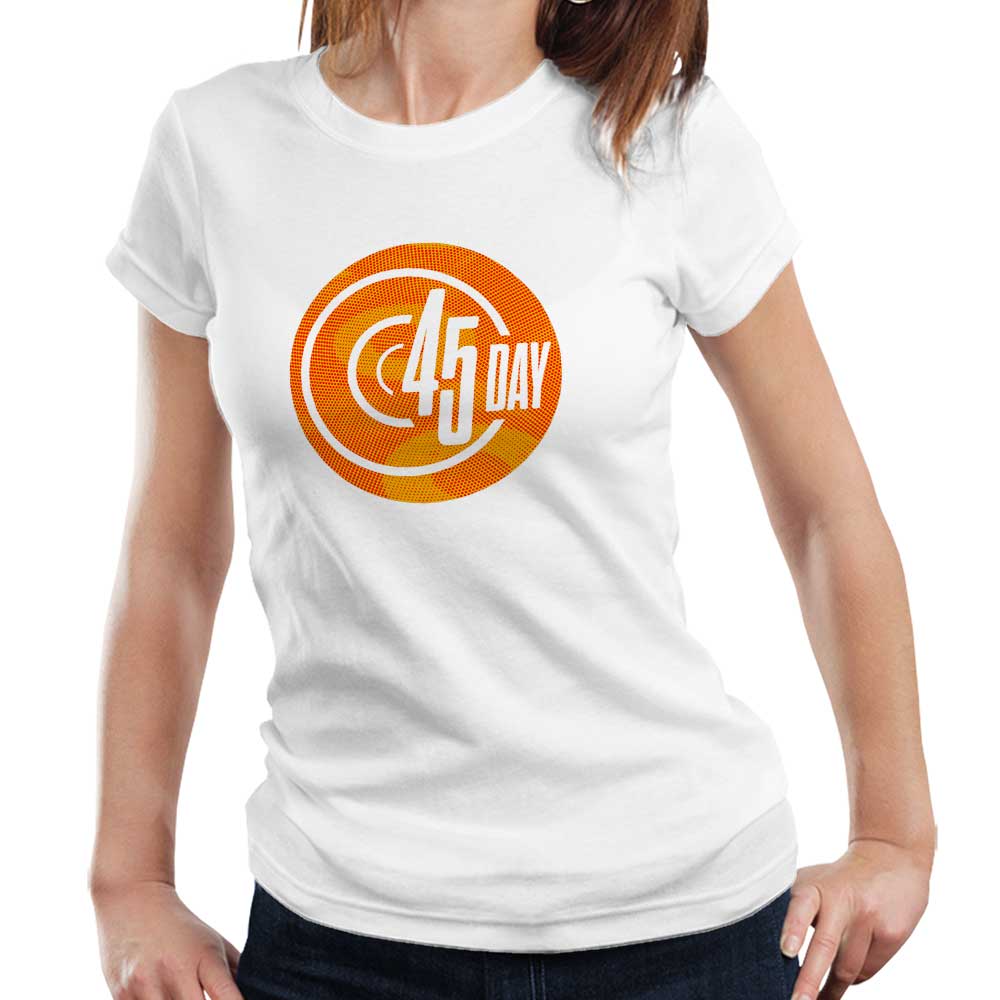 45 Day Orange Logo Ladies T Shirt